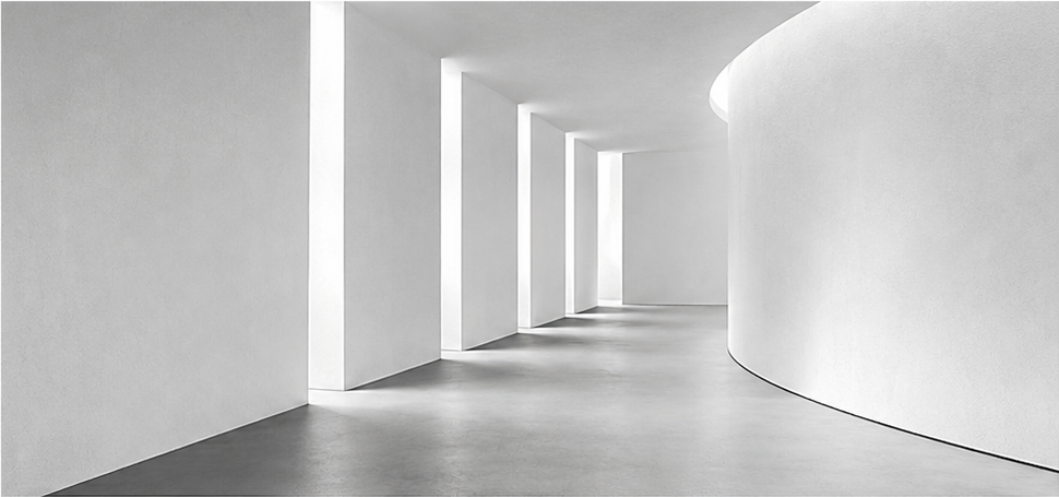 Interior minimalista curvo iluminado por luz natural